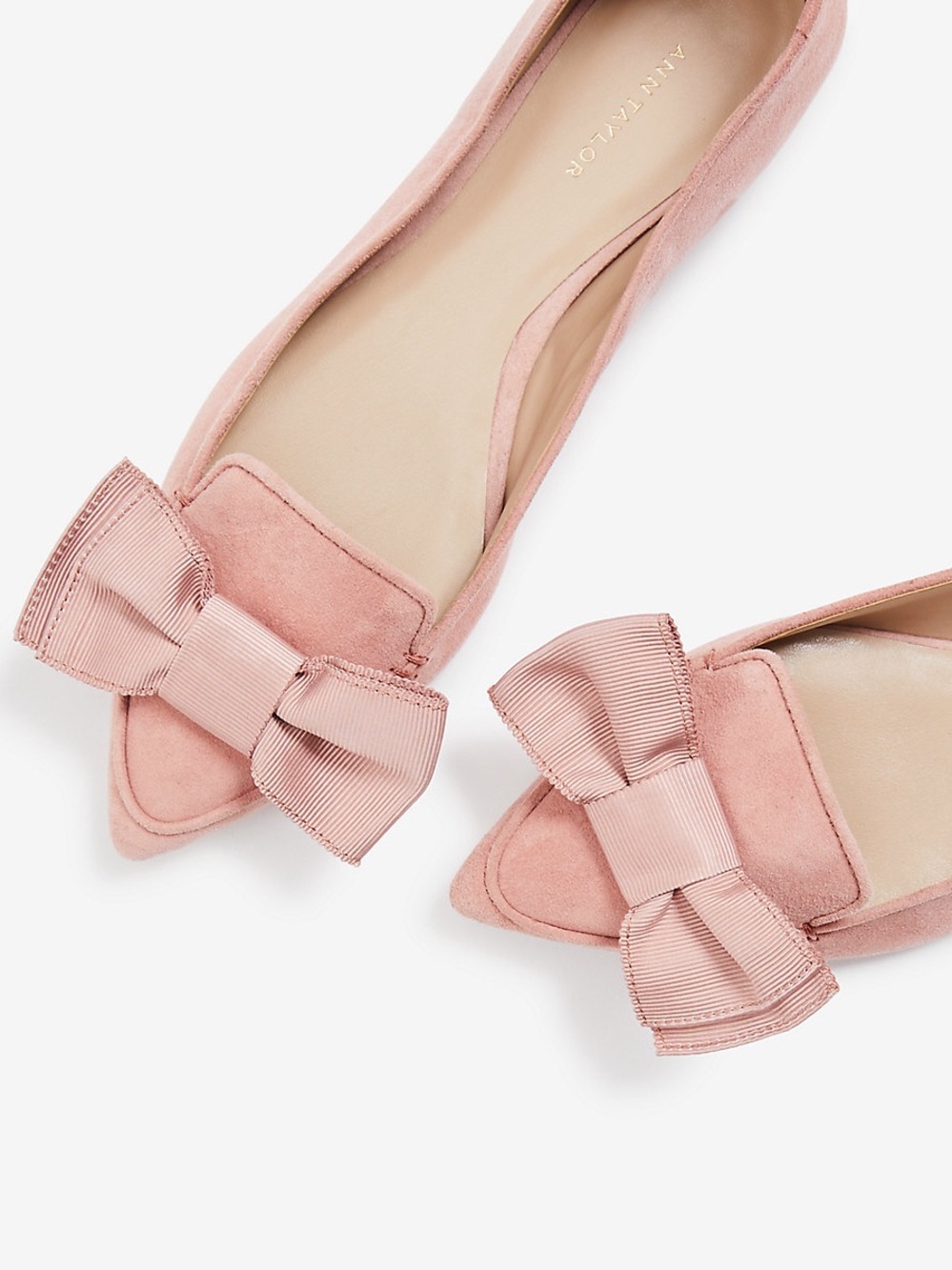 Ann Taylor Blush Pink Bow Flats Suede Size 7 Girly Women’s Shoes Cottagecore